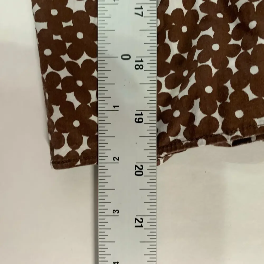 J. Crew V-Neck Smocked Waist Top L Brown Mocha Floral Boho